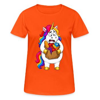Clumsy Unicorn Grocery Bag Disaster - Women's Breathable T-Shirt - neon orange - Front - AI Model Female 172 dark (172cm)