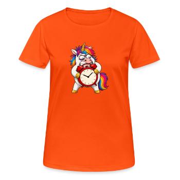 Grumpy Unicorn Alarm Clock Meltdown - Women's Breathable T-Shirt - neon orange - Front - AI Model Female 172 dark (172cm)