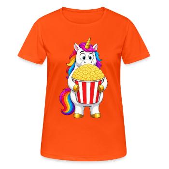 Popcorn pour la soirée cinéma licorne - T-shirt respirant Femme - orange néon - Devant - AI Model Female 172 dark (172cm)