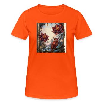 Flower and Steam Owl - Women's Breathable T-Shirt - neon orange - Front - AI Model Female 172 dark (172cm)