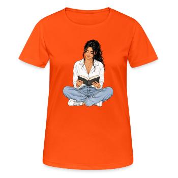 Reading is my time-out – Bücherliebe Booklover - Women's Breathable T-Shirt - neon orange - Front - AI Model Female 172 dark (172cm)