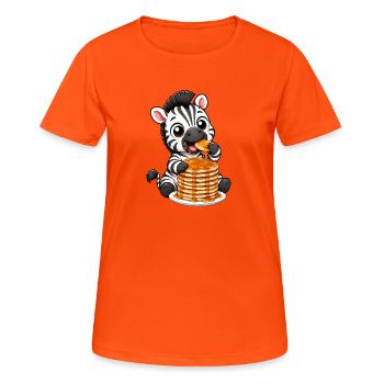 Zebra with Pancakes Funny Cartoon - Women's Breathable T-Shirt - neon orange - Front - AI Model Female 172 dark (172cm)