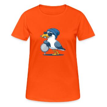 Coole Möwe mit Sonnenbrille und Fisch - Frauen T-Shirt atmungsaktiv - Neonorange - Vorne - AI Model Female 172 dark (172cm)