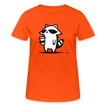 Raccoon Latte Schwarzweiß - Frauen T-Shirt atmungsaktiv - Neonorange - Vorne - AI Model Female 172 dark (172cm)