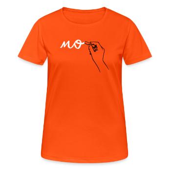 Hand mit Kreide schreibt NO - Frauen T-Shirt atmungsaktiv - Neonorange - Vorne - AI Model Female 172 dark (172cm)