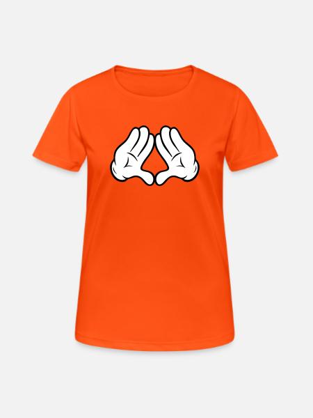 Comic Style Hands Diamond Pyramid Triangle Diamond - Women's Breathable T-Shirt - neon orange