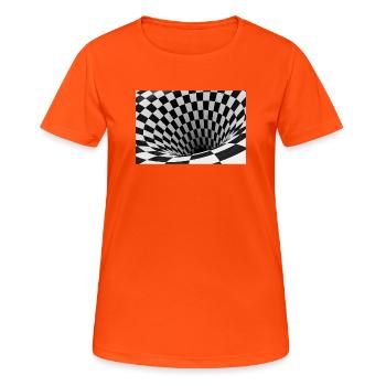 Black and white checkerboard vortex - Women's Breathable T-Shirt - neon orange - Front - AI Model Female 172 dark (172cm)
