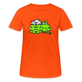 2 Frösche Pärchen Frau Mann Kröte Lustig Verliebt - Frauen T-Shirt atmungsaktiv - Neonorange - Vorne - AI Model Female 172 dark (172cm)