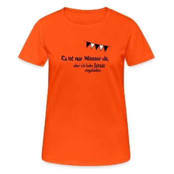 Jesus eingeladen - Frauen T-Shirt atmungsaktiv - Neonorange - Vorne - AI Model Female 172 dark (172cm)