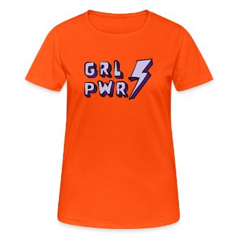 Illustration von Frauenpower und Energie - Frauen T-Shirt atmungsaktiv - Neonorange - Vorne - AI Model Female 172 dark (172cm)