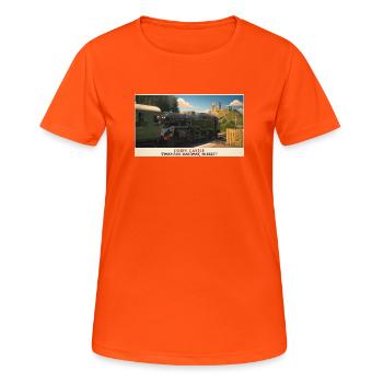 Corfe Castle Dampflok-Plakat - Frauen T-Shirt atmungsaktiv - Neonorange - Vorne - AI Model Female 172 dark (172cm)