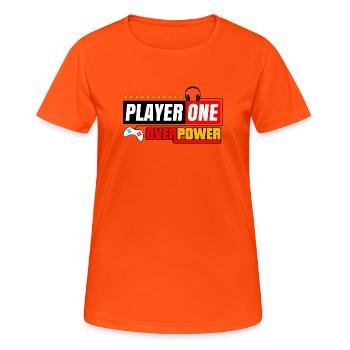 Player One Overpower | Gamers and Streamers Style - Women's Breathable T-Shirt - neon orange - Front - AI Model Female 172 dark (172cm)