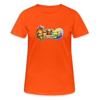 Hate or Love? - Frauen T-Shirt atmungsaktiv - Neonorange - Vorne - AI Model Female 172 dark (172cm)