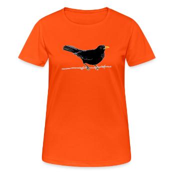 Amsel auf Drahtsitz Naturmotiv - Frauen T-Shirt atmungsaktiv - Neonorange - Vorne - AI Model Female 172 dark (172cm)