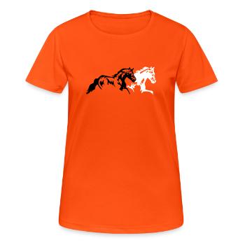 pferde hengst stute fohlen - Frauen T-Shirt atmungsaktiv - Neonorange - Vorne - AI Model Female 172 dark (172cm)