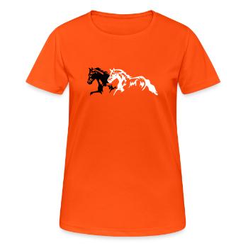 Pferde hengst - stute - fohlen - Frauen T-Shirt atmungsaktiv - Neonorange - Vorne - AI Model Female 172 dark (172cm)