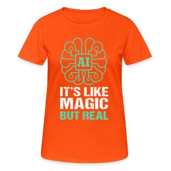 Künstliche Intelligenz GPT - Frauen T-Shirt atmungsaktiv - Neonorange - Vorne - AI Model Female 172 dark (172cm)
