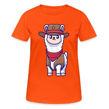 Illustration de lamas cow-boys - T-shirt respirant Femme - orange néon - Devant - AI Model Female 172 dark (172cm)
