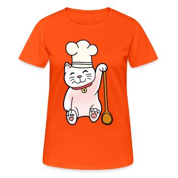 Cat Cuisinier Cuisinier Cuisinier Hôte - T-shirt respirant Femme - orange néon - Devant - AI Model Female 172 dark (172cm)