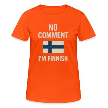 Finnische Flagge. Kein Kommentar - Frauen T-Shirt atmungsaktiv - Neonorange - Vorne - AI Model Female 172 dark (172cm)