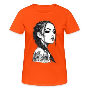 Elegant Line Art Woman - Floral Tattoo Style - Women's Breathable T-Shirt - neon orange - Front - AI Model Female 172 dark (172cm)