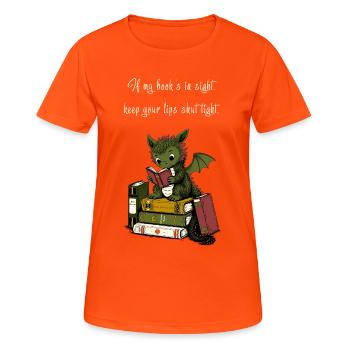 Dragon readers in a pile of books - Women's Breathable T-Shirt - neon orange - Front - AI Model Female 172 dark (172cm)