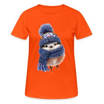 Wintervogel mit Schal - Frauen T-Shirt atmungsaktiv - Neonorange - Vorne - AI Model Female 172 dark (172cm)