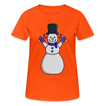 Bonhomme de neige festif avec canne à sucre et gants - T-shirt respirant Femme - orange néon - Devant - AI Model Female 172 dark (172cm)