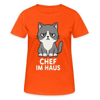 Cat with grumpy expression - Women's Breathable T-Shirt - neon orange - Front - AI Model Female 172 dark (172cm)