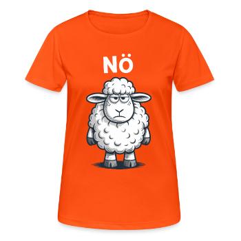 NÖ – grummeliges Schaf Humor Design - Frauen T-Shirt atmungsaktiv - Neonorange - Vorne - AI Model Female 172 dark (172cm)