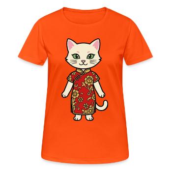 Chat de Chine de Shanghai - T-shirt respirant Femme - orange néon - Devant - AI Model Female 172 dark (172cm)