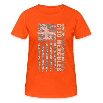Camouflage militaire du drapeau américain du Hercule C130 - T-shirt respirant Femme - orange néon - Devant - AI Model Female 172 dark (172cm)