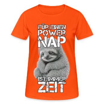 Faultier Power Nap Geschenk - Frauen T-Shirt atmungsaktiv - Neonorange - Vorne - AI Model Female 172 dark (172cm)