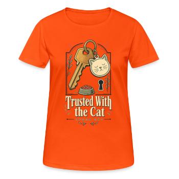 Trusted With the Cat, Cat Sitter Spare Key Gift - Women's Breathable T-Shirt - neon orange - Front - AI Model Female 172 dark (172cm)