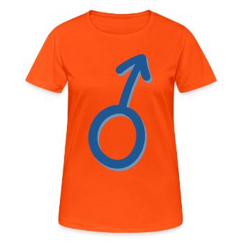 Minimalistisches Blaues Mars-Symbol - Frauen T-Shirt atmungsaktiv - Neonorange - Vorne - AI Model Female 172 dark (172cm)