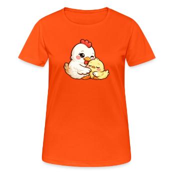 Maman poule câline son petit poussin - T-shirt respirant Femme - orange néon - Devant - AI Model Female 172 dark (172cm)