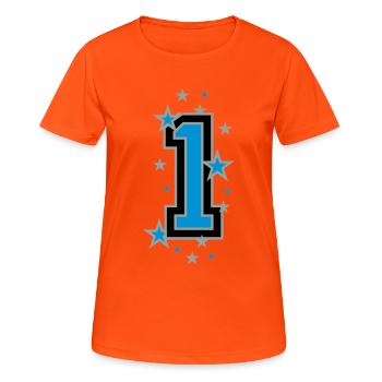 Mit Sterne verzierte Nummer Eins - Frauen T-Shirt atmungsaktiv - Neonorange - Vorne - AI Model Female 172 dark (172cm)