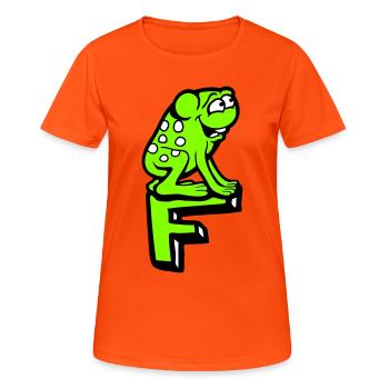 Buchstabe F Frosch Kröte Name ABC Lernen Schule - Frauen T-Shirt atmungsaktiv - Neonorange - Vorne - AI Model Female 172 dark (172cm)