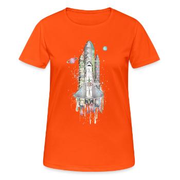 Fantasievolles Space Shuttle - kunstvoll gestaltet - Frauen T-Shirt atmungsaktiv - Neonorange - Vorne - AI Model Female 172 dark (172cm)