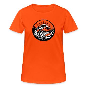 Forelle – Nordische Tierwelt - Frauen T-Shirt atmungsaktiv - Neonorange - Vorne - AI Model Female 172 dark (172cm)