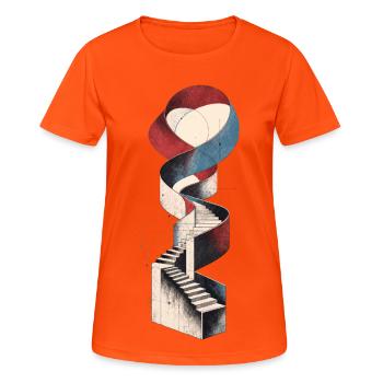 Escalier en mouvement - Architecture surréaliste - T-shirt respirant Femme - orange néon - Devant - AI Model Female 172 dark (172cm)
