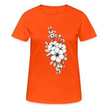 Schwarzweiße Blumen auf transparentem Hintergrund - Frauen T-Shirt atmungsaktiv - Neonorange - Vorne - AI Model Female 172 dark (172cm)
