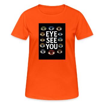 Massacre des yeux avec des yeux et du texte multicolores - T-shirt respirant Femme - orange néon - Devant - AI Model Female 172 dark (172cm)