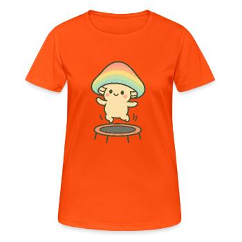 Petit champignon avec chapeau arc-en-ciel sur trampoline - T-shirt respirant Femme - orange néon - Devant - AI Model Female 172 dark (172cm)