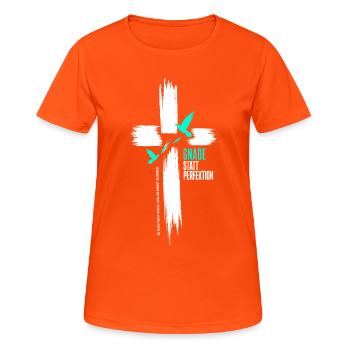 Gnade statt Perfektion - Frauen T-Shirt atmungsaktiv - Neonorange - Vorne - AI Model Female 172 dark (172cm)