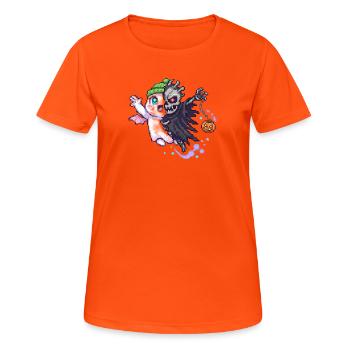 Kawaii & Horror Split Design Pixel Art - Frauen T-Shirt atmungsaktiv - Neonorange - Vorne - AI Model Female 172 dark (172cm)