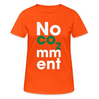 Aucun commentaire sur le CO2 – Déclaration sur l’énergie propre - T-shirt respirant Femme - orange néon - Devant - AI Model Female 172 dark (172cm)