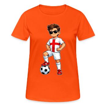 Soccer Boy Fan d’Angleterre Drapeau anglais - T-shirt respirant Femme - orange néon - Devant - AI Model Female 172 dark (172cm)