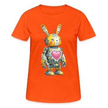 Herzroboter Häschen im Retro-Stil - Frauen T-Shirt atmungsaktiv - Neonorange - Vorne - AI Model Female 172 dark (172cm)