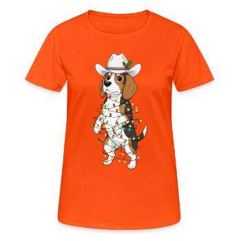 Lustiger Beagle Weihnachten Mistelzweig Cartoon - Frauen T-Shirt atmungsaktiv - Neonorange - Vorne - AI Model Female 172 dark (172cm)